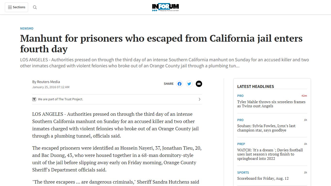 Manhunt for prisoners who escaped from California jail ...